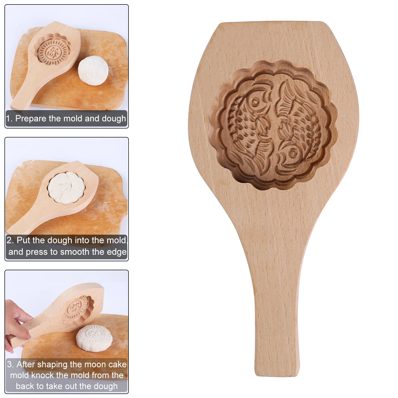 Wooden Moon Cake Wooden Baking Mold Cookie Stamps MoonCake Mold Moon Cake  Mold 3 Flower Shape for Muffin Mooncake Cookie Biscuit