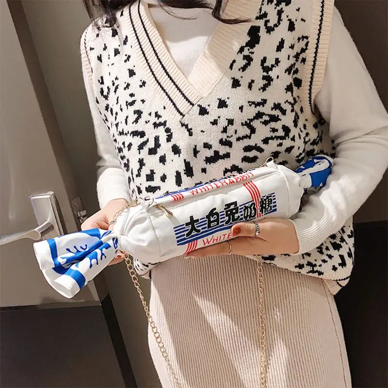 

New Fashion Girl Canvas Cartoon White Rabbit Creamy Candy Handbag Women's Funny Messenger Bag