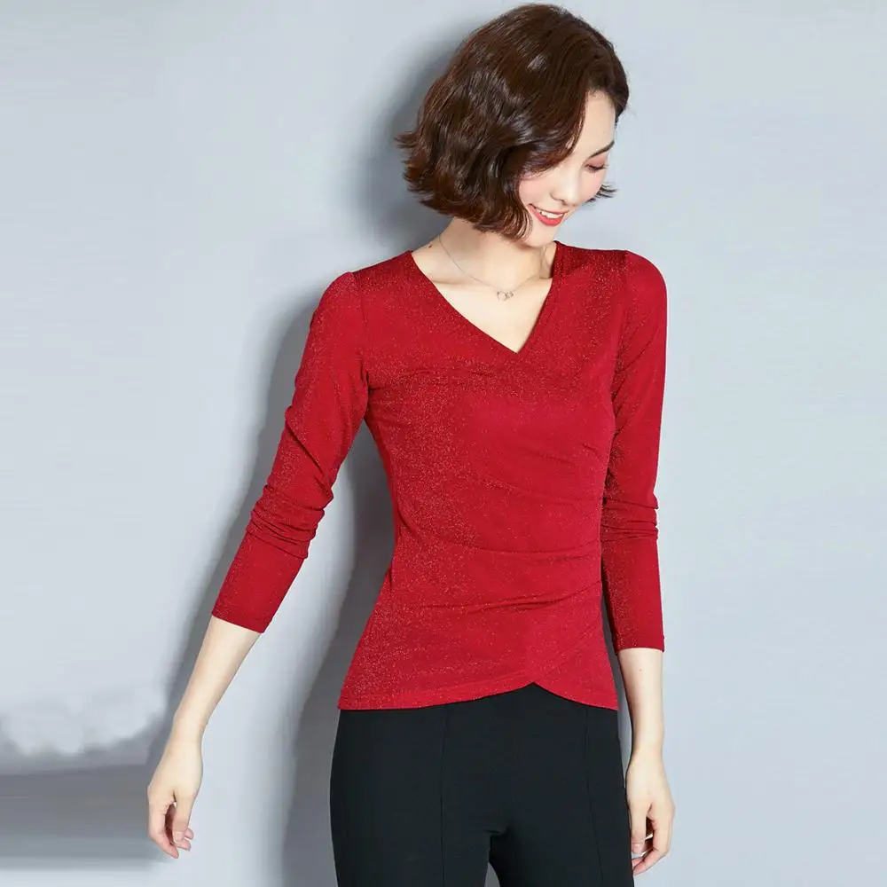 Blusas Femininas рубашки женские блузки весенние женские топы Сексуальная кружевная блузка с v-образным вырезом женские элегантные топы размера плюс красный черный