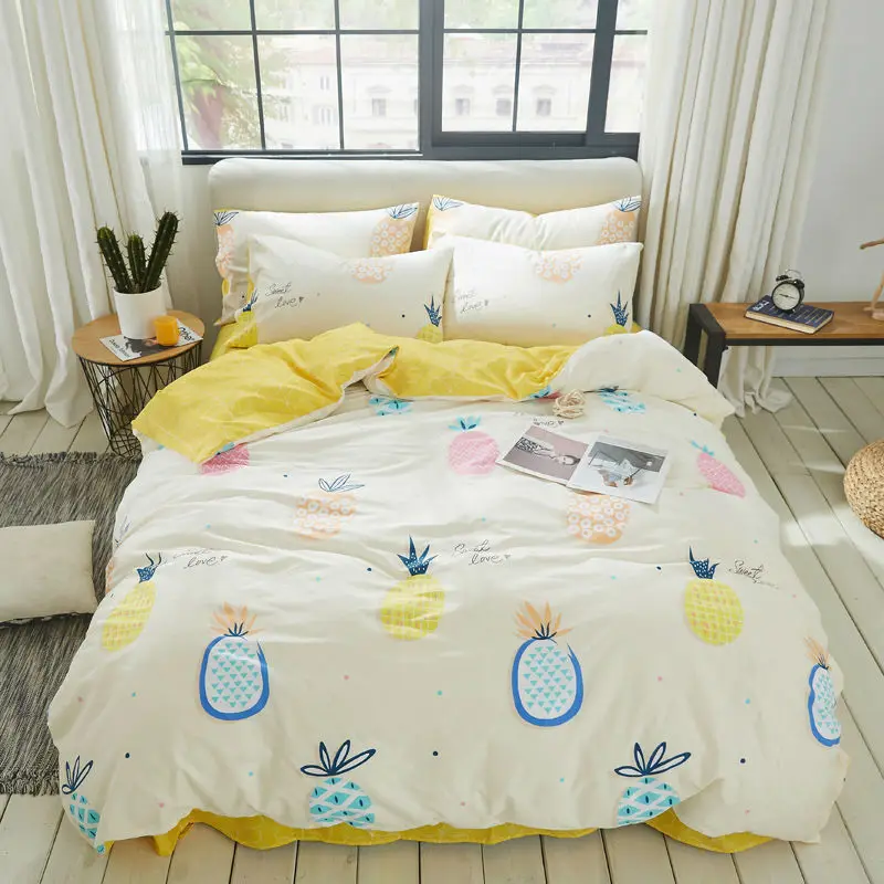 

pineapple bed linens home textiles Bedding Set luxury Nordic style Simple bedclothes Duvet Cover set Quilt cover Queen king size