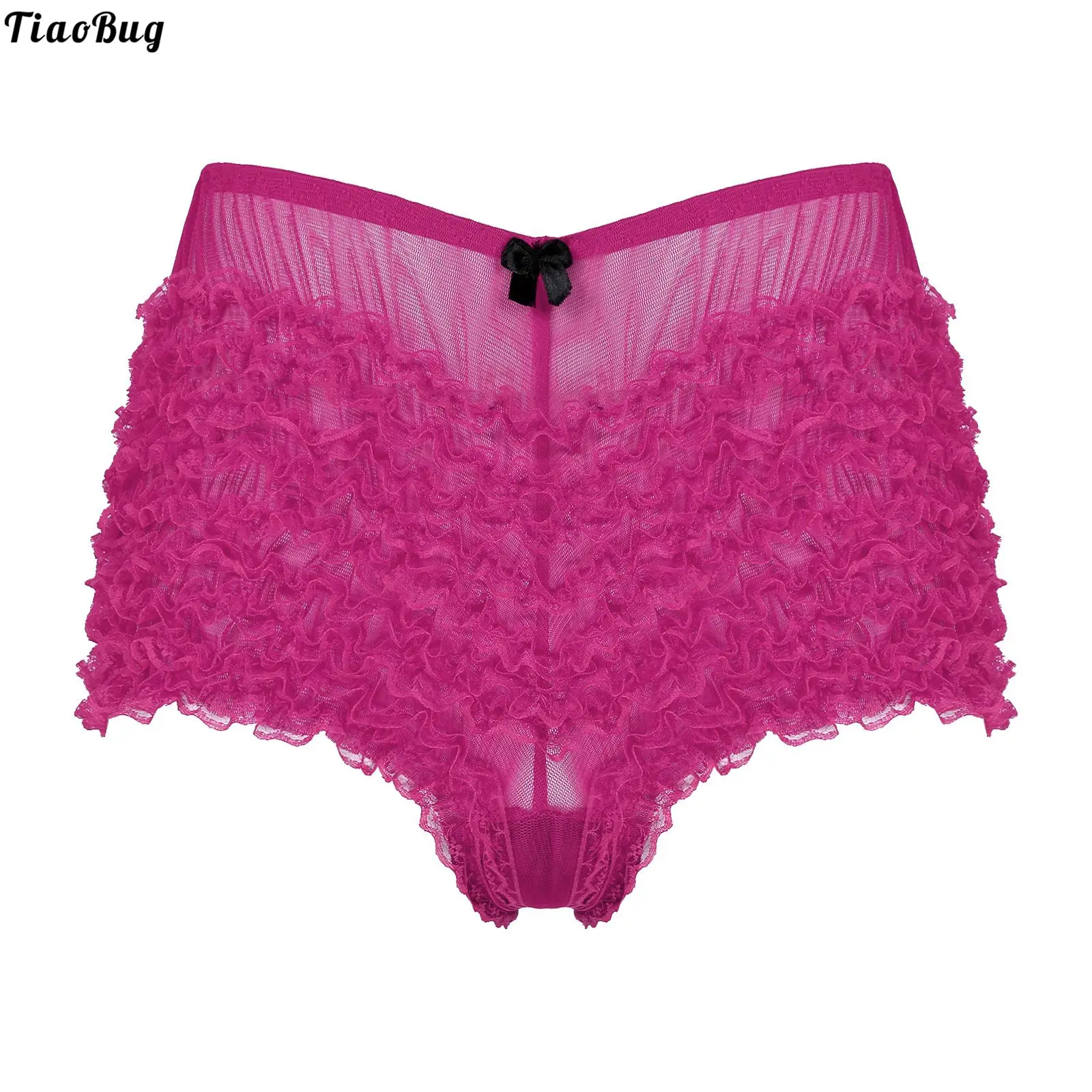 TiaoBug Men Adult Sexy Lace Ruffle Dance Shorts Elastic Waist