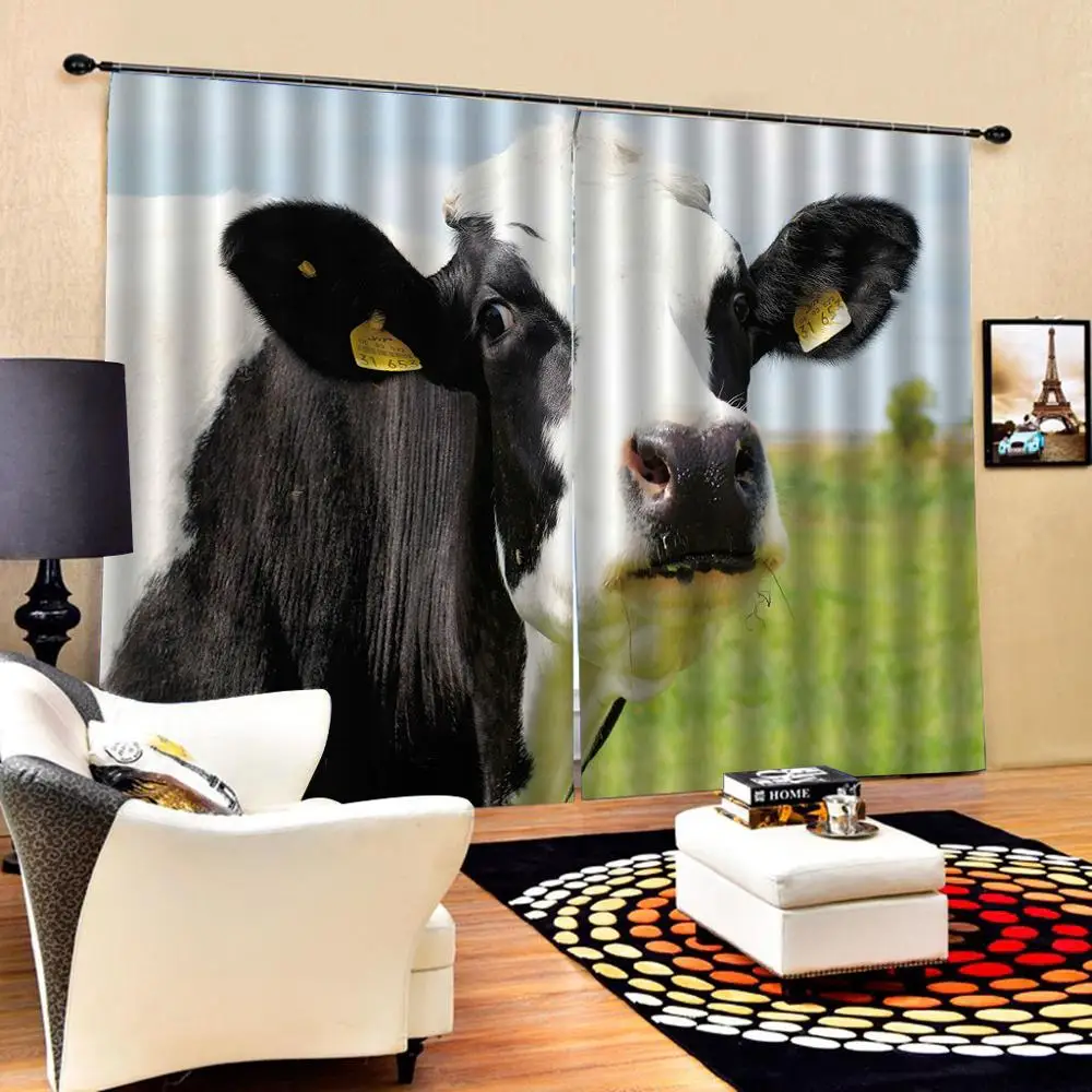Blue Sky White Clouds Grassland Cow window Curtains for living room bedroom blackout home drapes