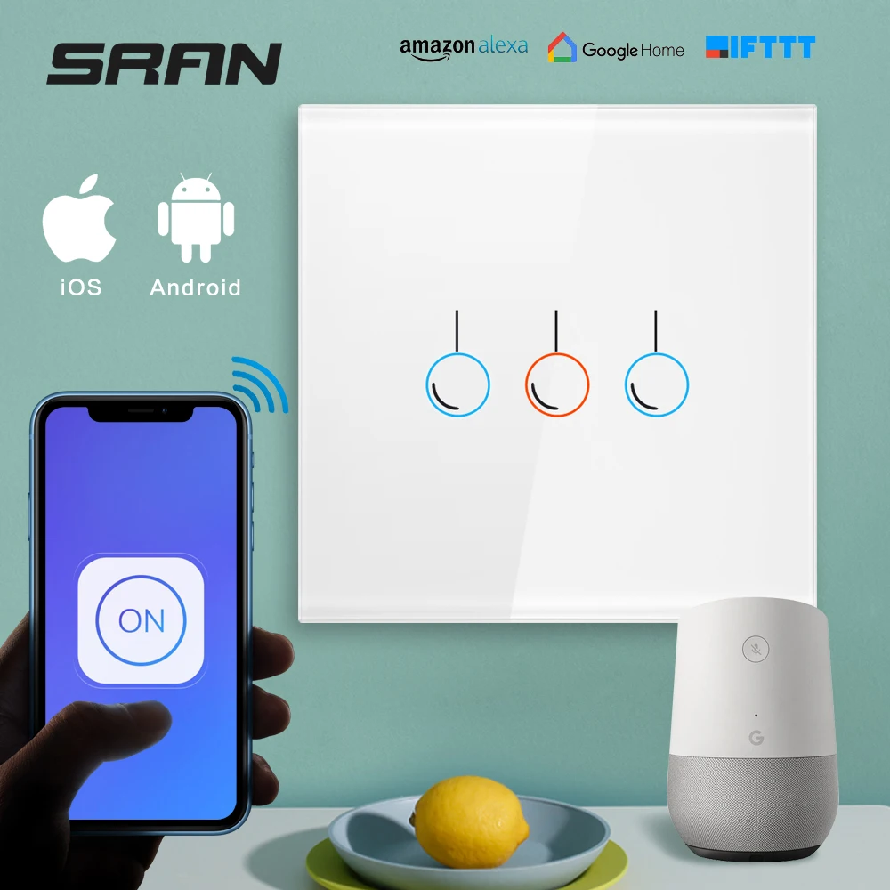 

1/2/3 Gang Wifi Light Switch EU Standard Work Touch Switch Smart Light Switch Panel Wall interruptor with Alexa Google Home Echo