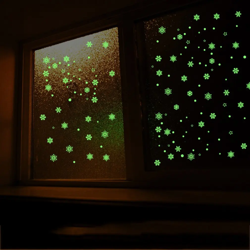 Unique Luminous Snowflake Pattern Wall Sticker Removable PVC Home Living Room Window Glass Refrigerator Wall Decals