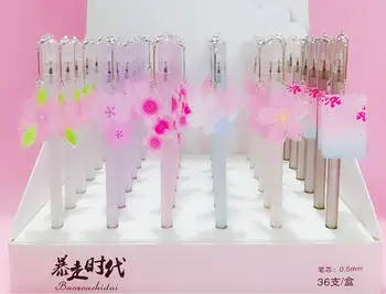 

new korea pink flower pendant gel pen cartoon neutral pen student prize office black ink write pen promotion gift pen 36pc/lot