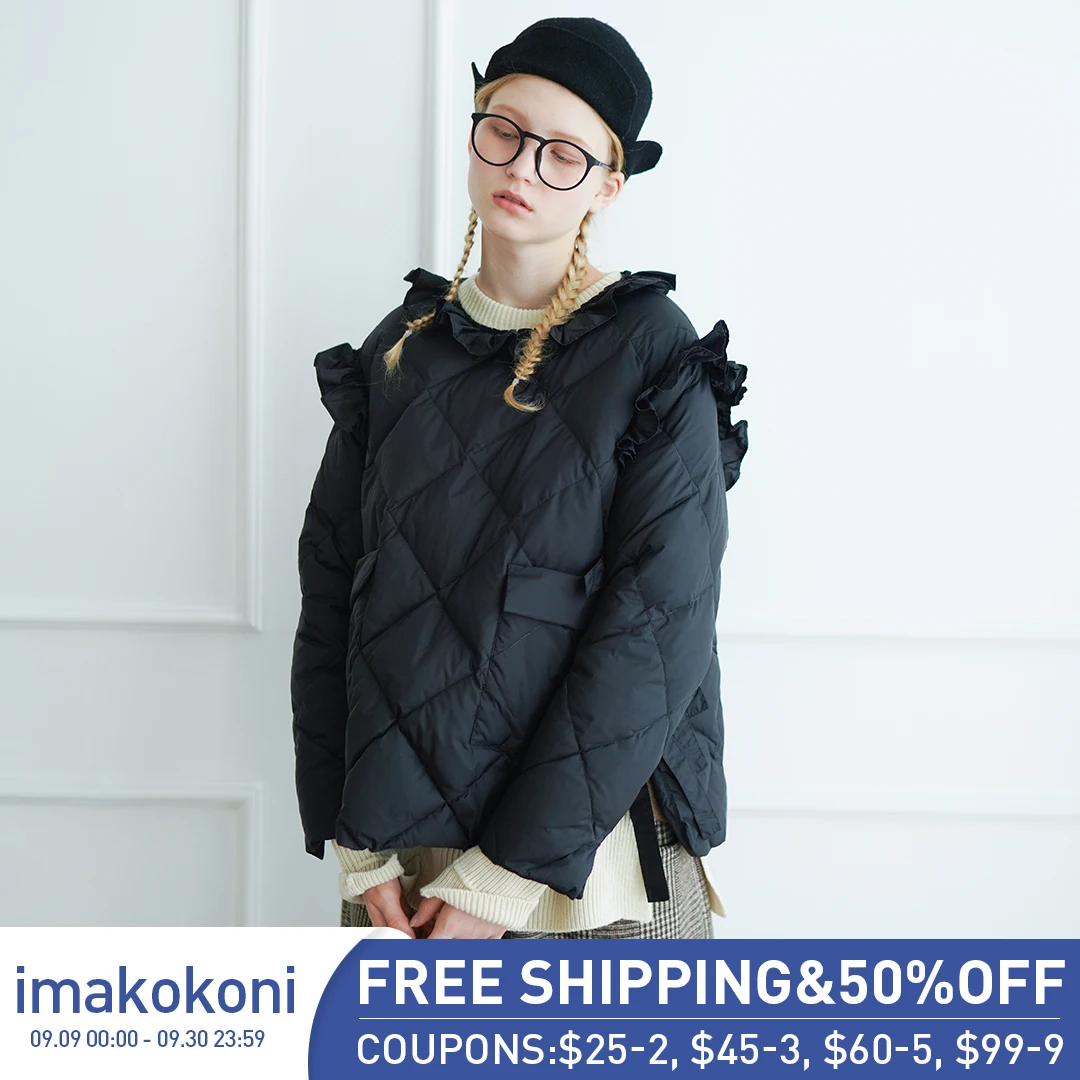 imakokoni black short pullover kawaii down jacket original design female winter 90 white duck down 182516