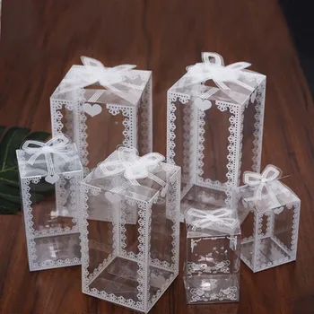 

50/100pcs Clear PVC Box Packing Wedding/Christmas Favor Cake Packaging Chocolate Candy Dragee Apple Gift Event Transparent Box