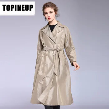 

Spring 2020 Women's casual Elegant Belted Long Sleeve Jacket Double Breasted Trench Coat Outwear