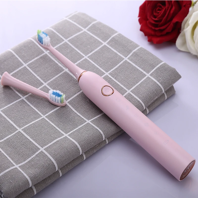 Pink Электрическая зубная щетка с магнитной присоской, зарядка, зубная щетка IPX7, водонепроницаемая, 5 моделей, Dupont, алмазная щетина, 2 головки, Здоровье полости рта - Цвет: Pink