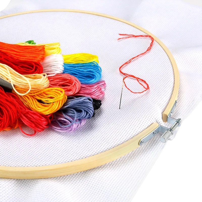 12 Pieces 12 Inch Embroidery Hoops Wooden Round Adjustable Bamboo Circle Cross Stitch Hoop Ring Bulk for Art Craft Handy Sewing