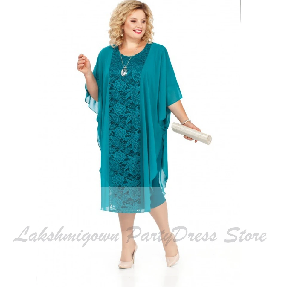 Lakshmigown бирюзового размера плюс платья для матери невесты Vestidos de fiesta de noche элегантные вечерние платья длиной до середины икры