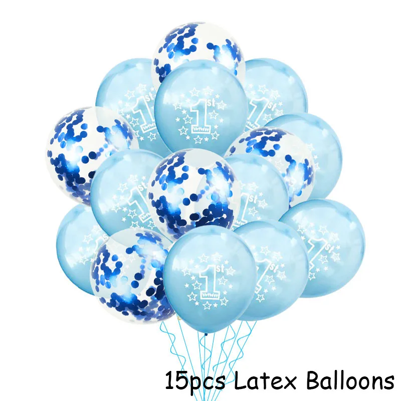 1 год, воздушные шары на день рождения для малышей, украшения на день рождения, для детей 1 год, на день рождения, на 1 год, для мальчиков, Детские воздушные шары, вечерние принадлежности - Цвет: 15pcs Balloons Set