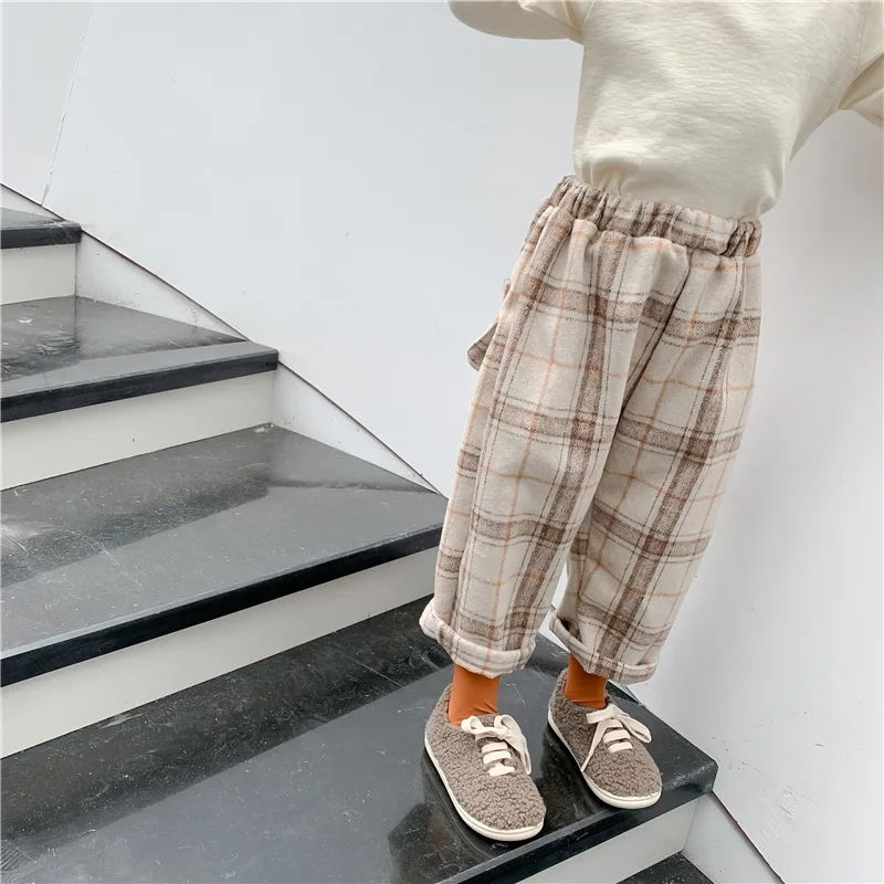 

2019 Autumn And Winter Korean-style Children Lattice Loose Pants