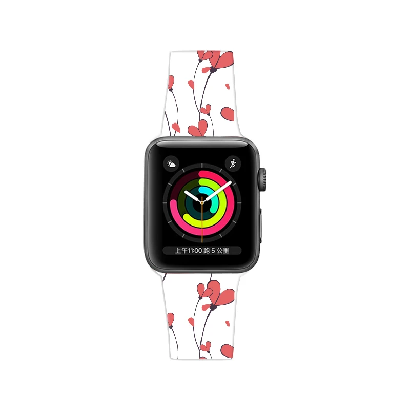 Спортивный ремешок для Apple Watch 5 series 4 ремешок 40 мм 44 мм силиконовый ремешок на запястье с цветочным принтом для Iwatch Series 3 2 38 мм 42 мм