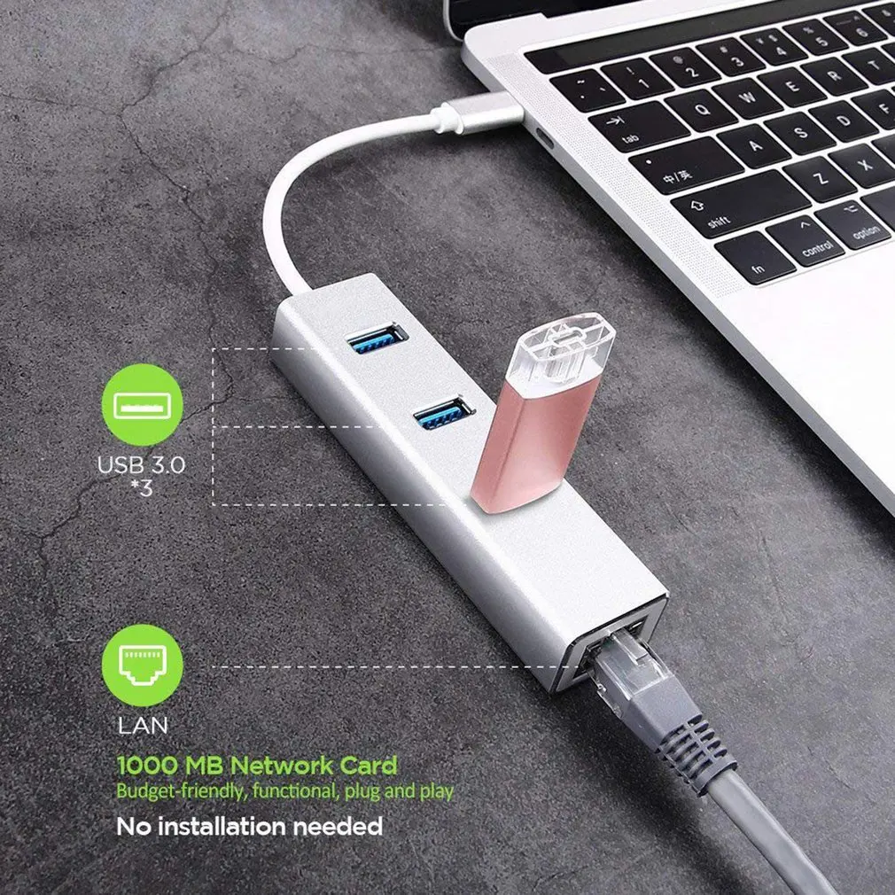 3-Порты и разъёмы USB 3,0/Тип-c USB концентратор с конвертер Gigabit Ethernet порт Gigabit Ethernet Порты и разъёмы для Windows XP/Vista/Win7/8, Mac OS