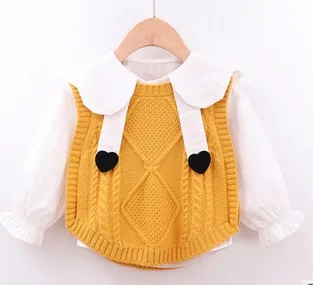 Emmaaby/Осенняя Одежда для новорожденных и маленьких девочек топы с длинными рукавами+ вязаный жилет детский комплект одежды из 2 предметов для девочек, От 1 до 4 лет