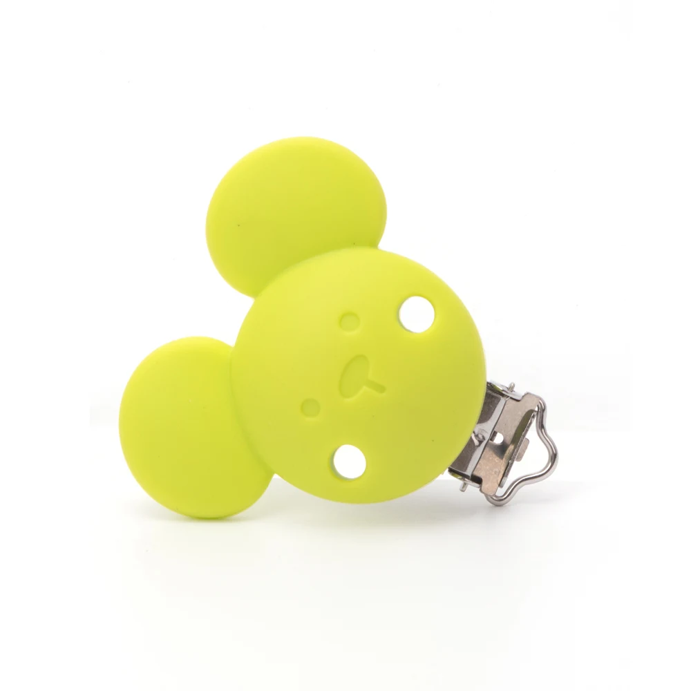 Chartreuse GYLAXIDO, 3 шт., Силиконовые Прорезыватели в форме Микки, клипсы для соски, детское колье, Прорезыватель для зубов, игрушки, силиконовый держатель для сосков из нержавеющей стали - Цвет: Chartreuse