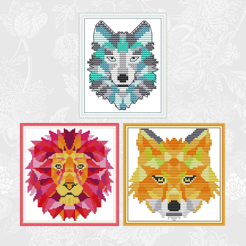 

Abstract animal Patterns Fox Cross Stitch Factory Sets Lion Aida Cloth 14ct 11ct Embroidery kit Wolf DIY Handmade Needlework