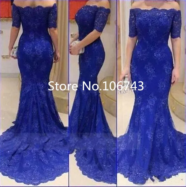 Королевский синий Русалка Вечерние платья Robe De Soiree сексуальные кружевные женские платья с коротким рукавом для выпускного вечера Длинные платья для матери невесты