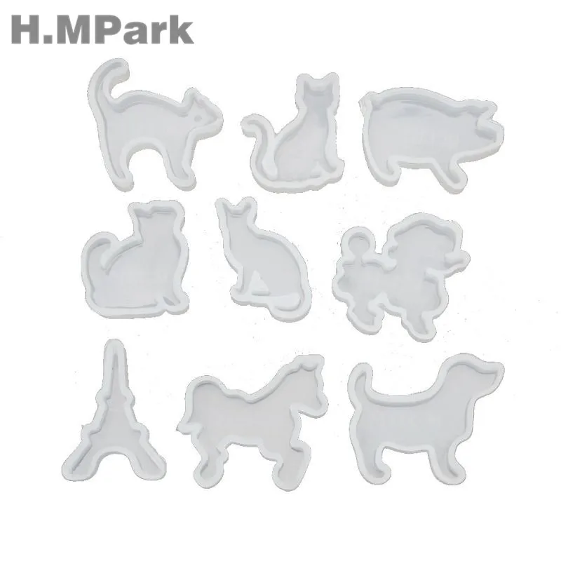 

2019 New Arrival 9Pcs Animals Resin Mold Cat Dog Horse Pig Pendant Silicone Molds For Resin Handmade Jewelry Tools