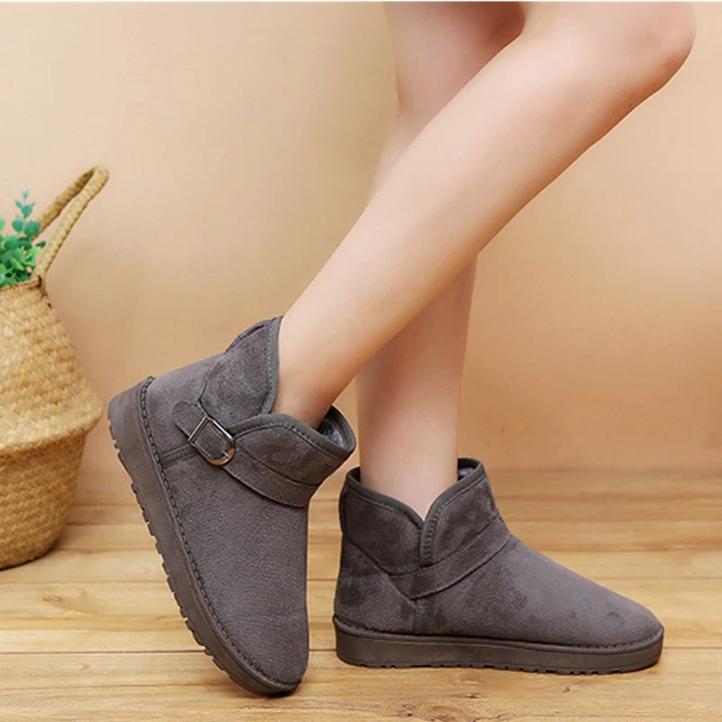 Ho Heave Women Boots Fashion Round Toe Women Winter Boots Comforty Flat Solid Faux Suede Shoes Women Ankle Keep Warm Snow Boots