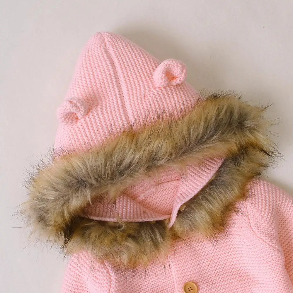 Зимний теплый комбинезон для новорожденных; детские комбинезоны; однотонные вязаные Комбинезоны для маленьких мальчиков и девочек; Осенняя детская одежда с капюшоном и длинными рукавами