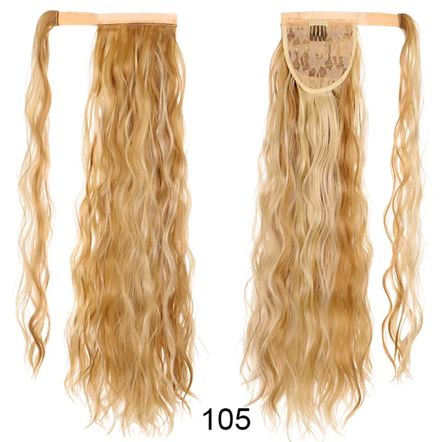 DIANQI Synthetic Corn Wavy Long Curly Ponytail Hairpiece Wrap on Clip Hair Extensions Black Pony Hair 105