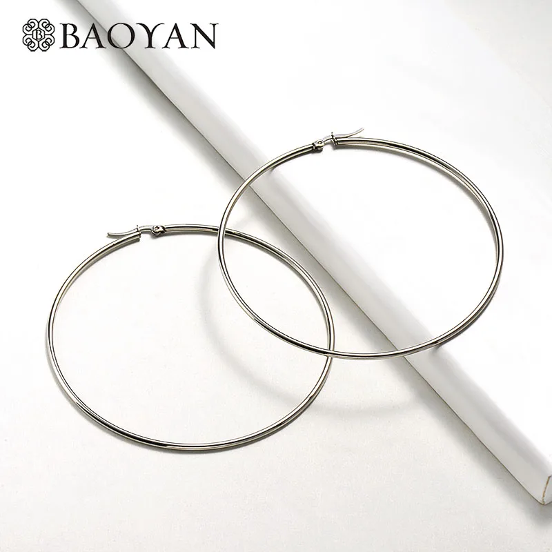 Baoyan круглые серьги-кольца простой: золото, серебро серьги-кольца из нержавеющей стали 15 мм-100 мм маленькие большие серьги-кольца для женщин