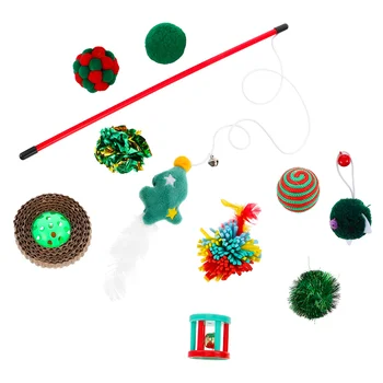 

10Pcs Christmas Xmas Pet Cat Stocking Assorted Toys Crinkle Ball Tease Stick