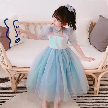 

2020 Summer New Children Baby Rainbow Sequined Mesh Long Dresses , Girls Princess Sweet Cosplay Clothes 6 Pieces/lot Wholesale