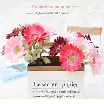 

7PCS Artificial Flower Gerbera Daisy Bouquet 32cm Bride Bridesmaid Holding 7 Color Bouquet Wedding Ornament Party Decoration