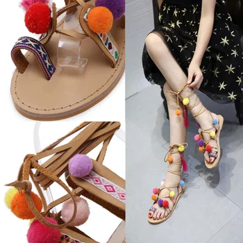 

Summer flat-heeled bandage Beach women's sandals style toe sandals