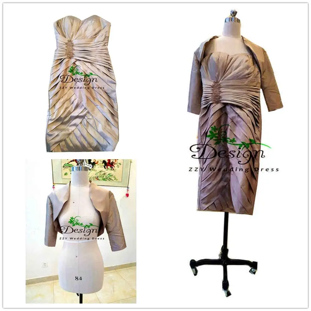 

Real Images Simple Taffeta Wide-Waisted Short Dress Women Appliques Beading Taffeta Knee-Length Custom-Made Elegant Dresses