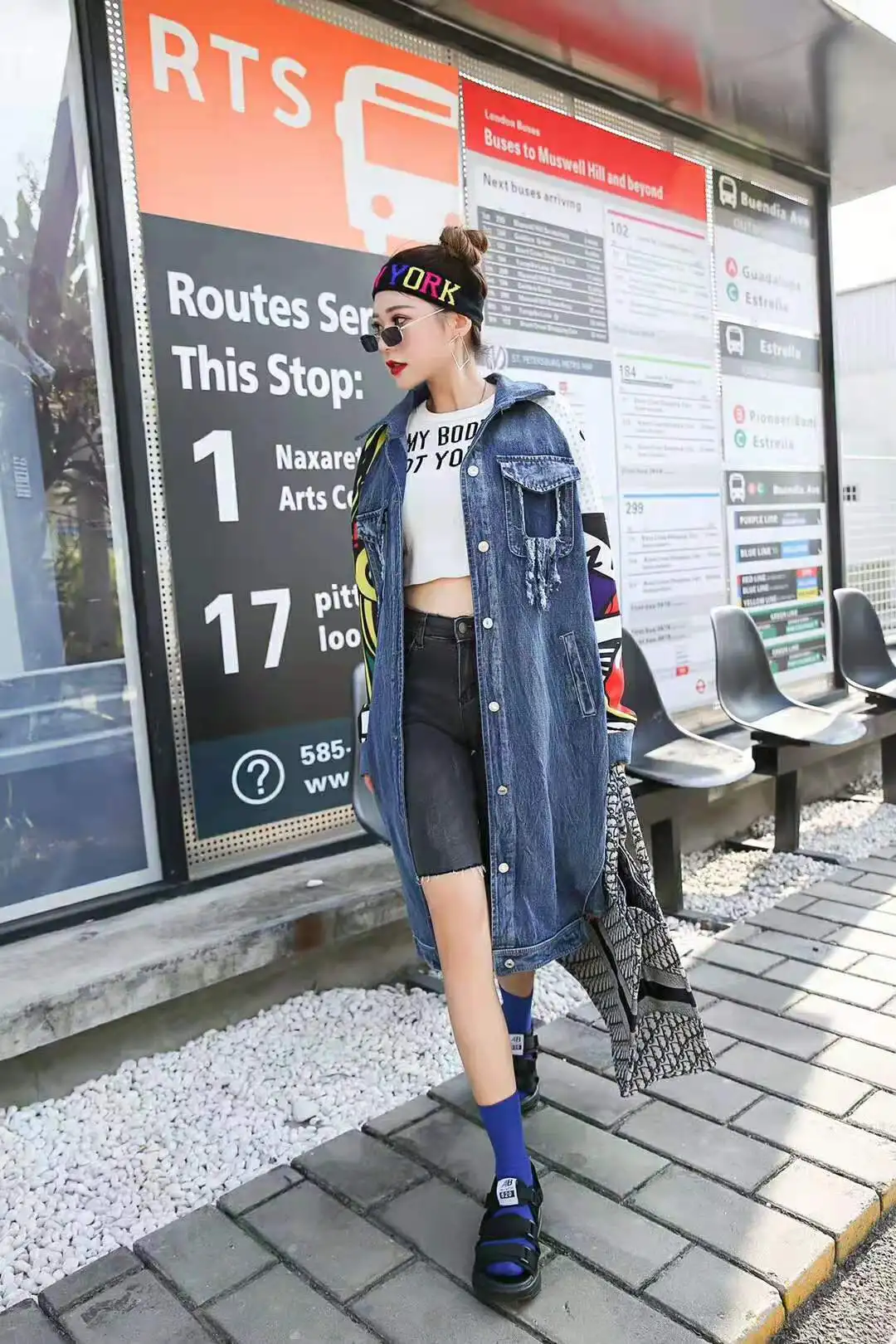 women's denim windbreaker female fashion creative personality pattern stitching loose denim jacket street clothing women