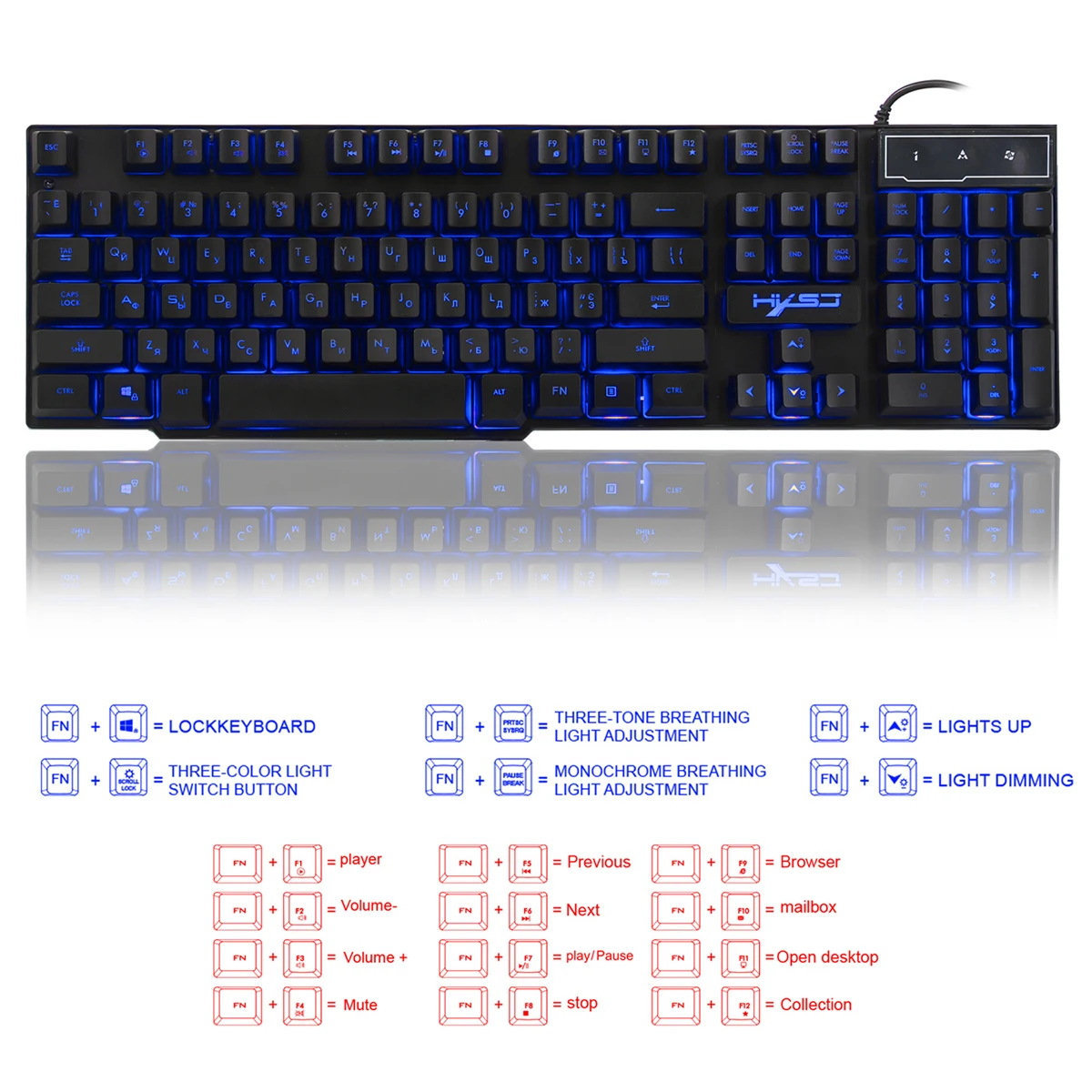 Hxsj R8 игровая механическая клавиатура водонепроницаемая английская+ русская 104 клавиш 3 цвета подсветка RGB светящаяся игровая Проводная клавиатура с USB