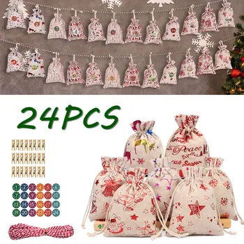 

24PCS Christmas Gift Bags Cute Drawstring Assorted Styles Goody Bags Party Favors Gift Wrapping for Christmas Festival Holiday