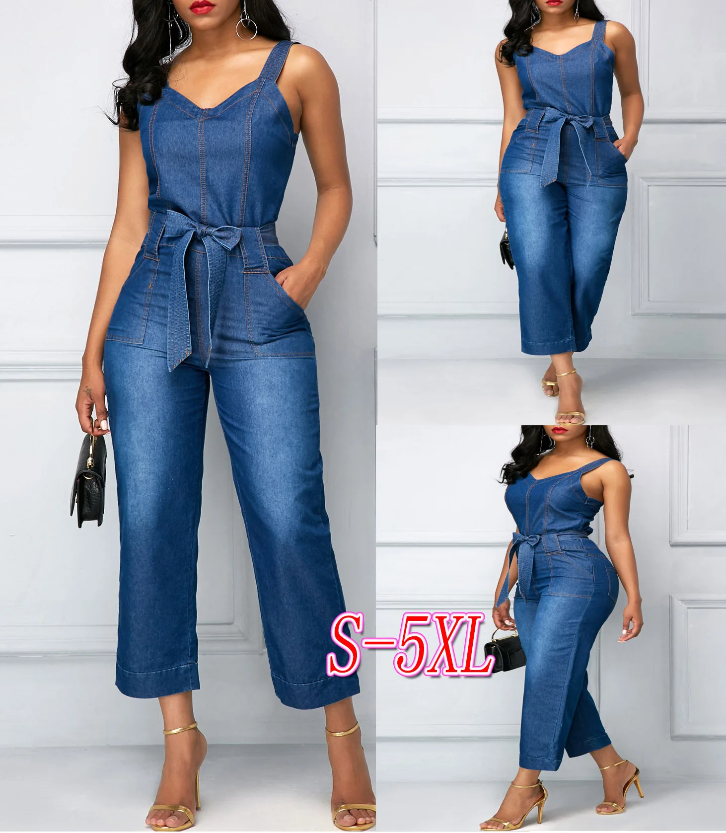 WEPBEL Для женщин сезон: весна–лето Винтаж ремень джинсовые костюмы, Комбинезоны женские Повседневное свободные Промытые джинсовые комбинезоны джинсы