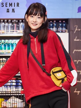 

SEMIR Korean version loose sweatershirt women 2019 winter new contrast color stitching long sleeve shirt fashion hooded hoodies