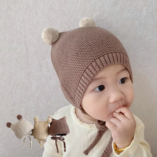 Winter Spring  Crochet Baby Hat Soft Pompom Infant Toddler Cap Beanie Solid Color Kids Knitted Warm Bonnet Hat 2