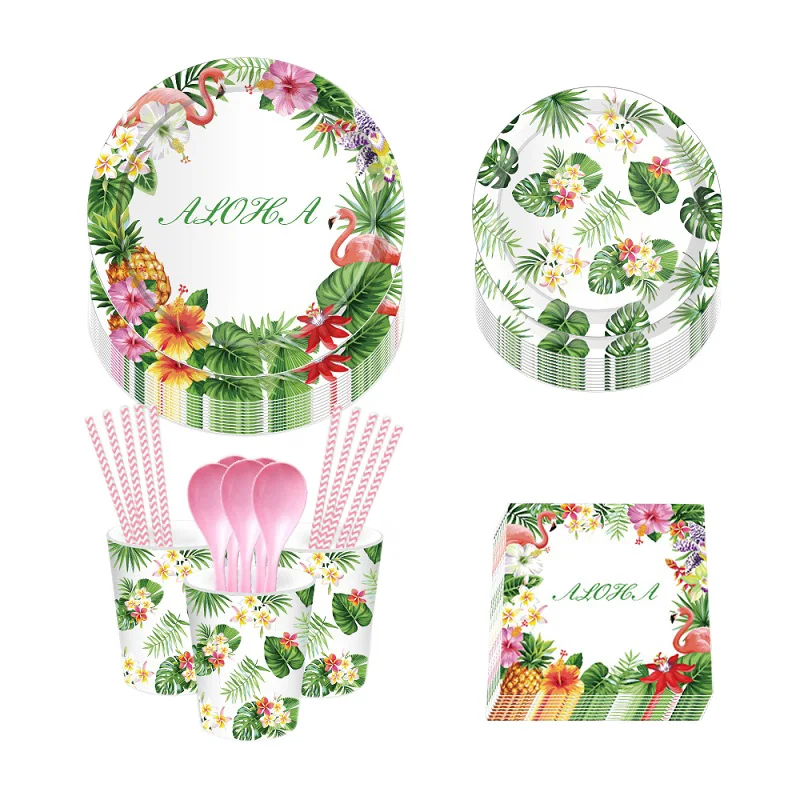 Hawaiian Party Decorations Palm Leaves Bunting Banner Luau Flamingo Summer Tropical Party Decoration Jungle Safari Party Ballons