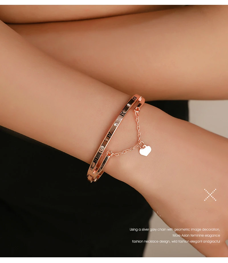 Qingwen Love Roman Bracelet Digital Tassel Heart Temperament Joker Korean Bracelet for Women Jewelry Wholesale CA4526