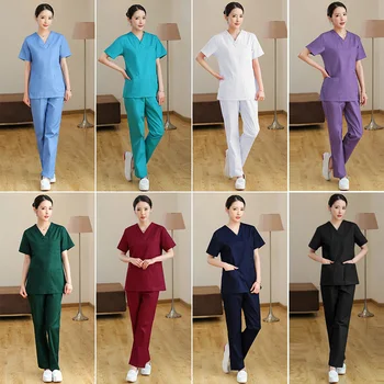

Hospital Doctors Medical Sets Short-sleeved Uniforms Suits Dental Clinic Beauty Salon Workwear Clothes Nursing Scrubs Tops Pants