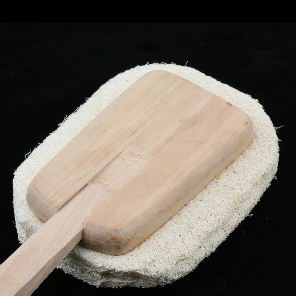 Natural Loofah Detachable Long Wood Handle Bath Shower Back Scrubber Exfoliating Sponge Scrub Puff