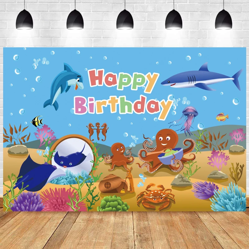 

Baby Shower Seabed Shark Photo Backdrop Octopus pHappy Birthday Party Ocean Sea Photography Background Prop Decoration Banner