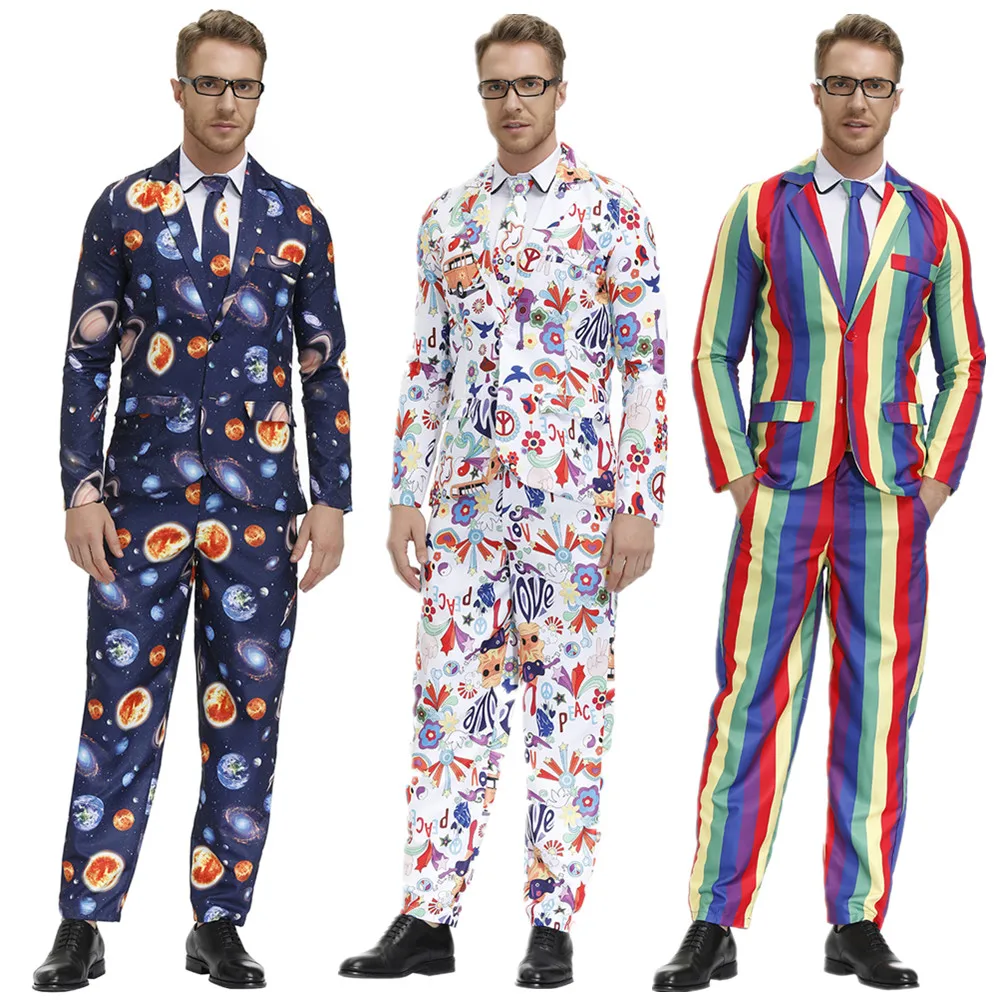 

Men's Funny Pattern Suits Halloween Costume For Adult Men Peace And Love Jacket Pants Suits Carnival Party Outfit
