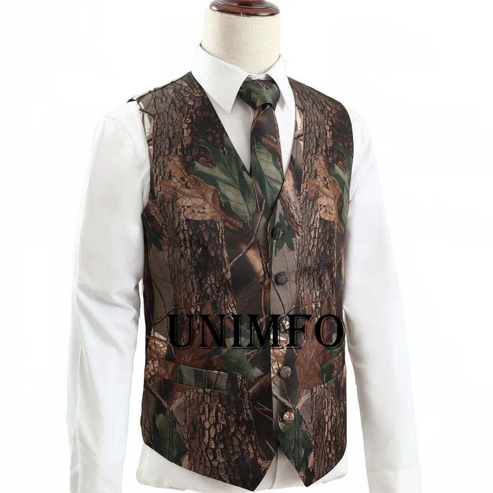 Camo Groom Vests Country Single Breasted Wedding Party for Men Attire Groomsmen Prom Waistcoat Hunter