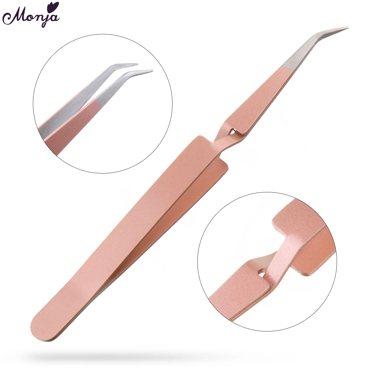 Monja Nail Art Rose Gold Reverse Cross Action Curved Tweezer Decoration Accessories Picking Stainless Steel Nipper Manicure Tool | Красота и