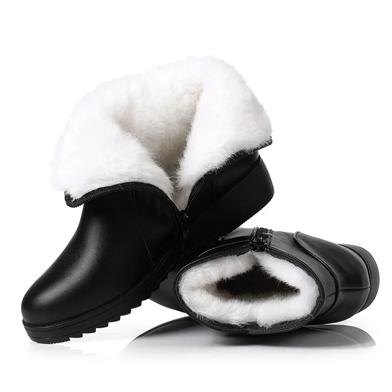 ASUMER/Новинка года; ботильоны для женщин с круглым носком на молнии; теплые зимние ботинки; удобные женские зимние ботинки; Натуральная овечья шерсть - Цвет: black sheep wool