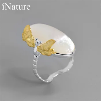 

INATURE Vintage 925 Sterling Silver Natural Shell Dragonfly Rings for Women Wedding Party Jewelry