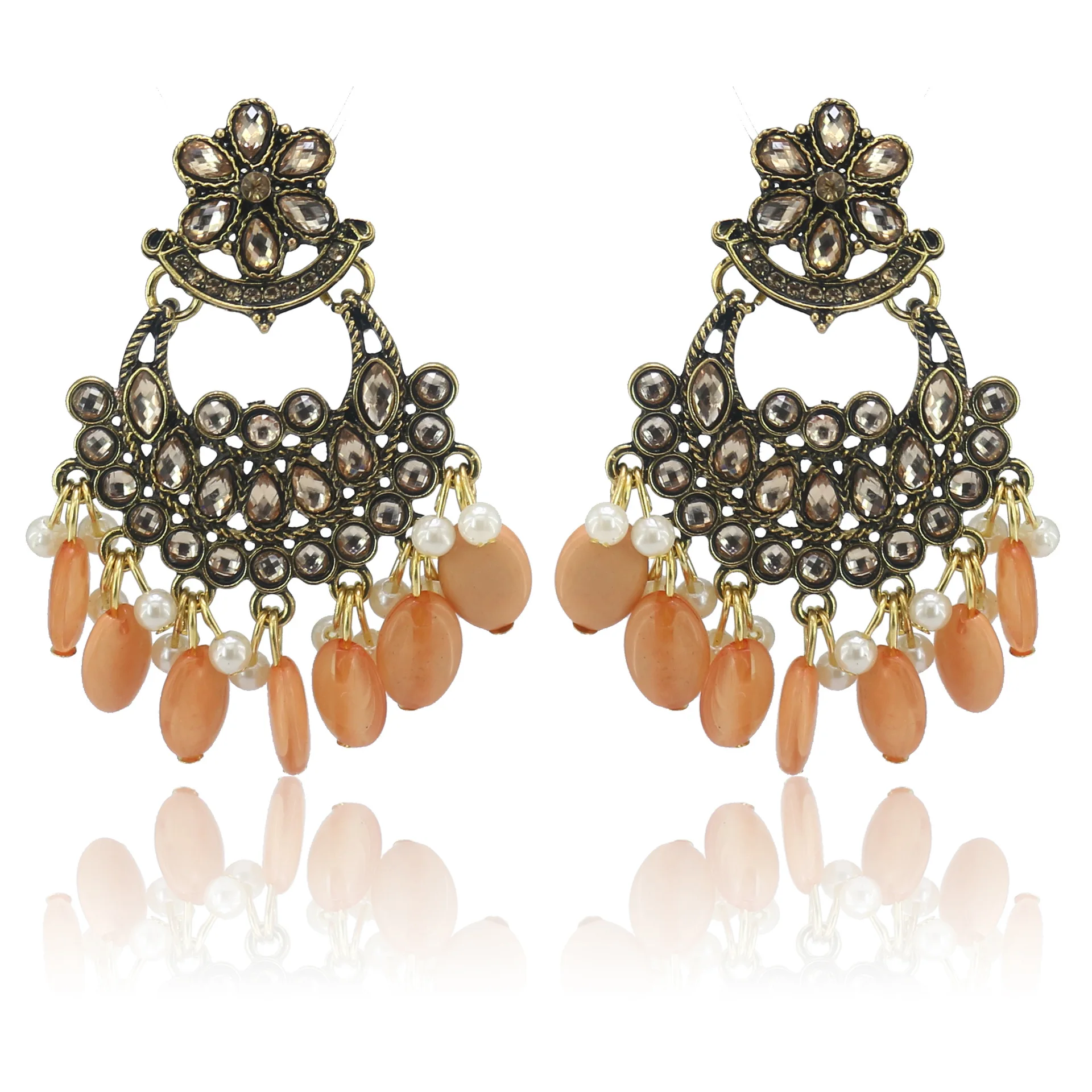 Yellow Индийские серьги для женщин, крупная Jhumka, золотой большой цветок, кисточка, колокольчики, висячие серьги, цыганская турка, Этнические украшения - Окраска металла: Yellow
